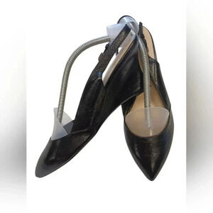 Franco  Sarto Black Leather Slingback Wedge Shoes Size 7.5M